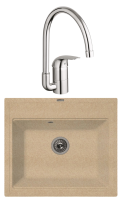 Комплект Мойка Florentina Липси 600 песочный + Смеситель Grohe Euroeco