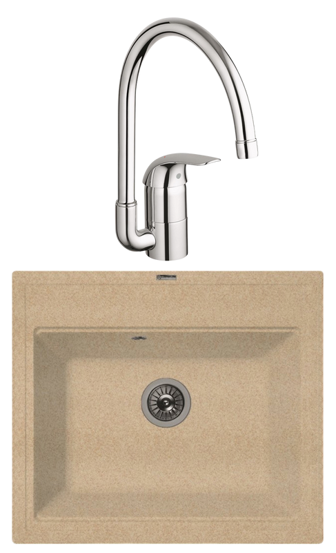 Комплект Мойка Florentina Липси 600 песочный + Смеситель Grohe Euroeco