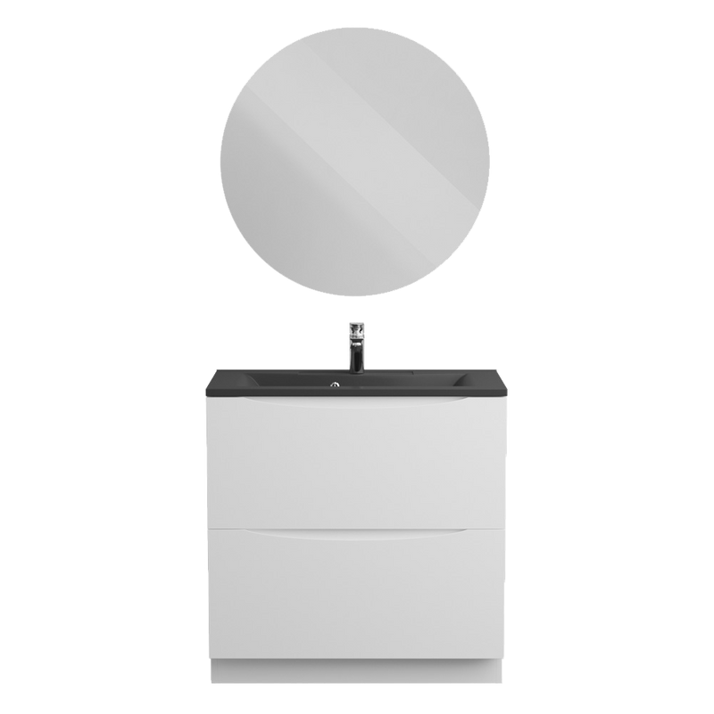 Мебель для ванной комнаты BelBagno Marino 80 напольная, bianco lucido, черная раковина