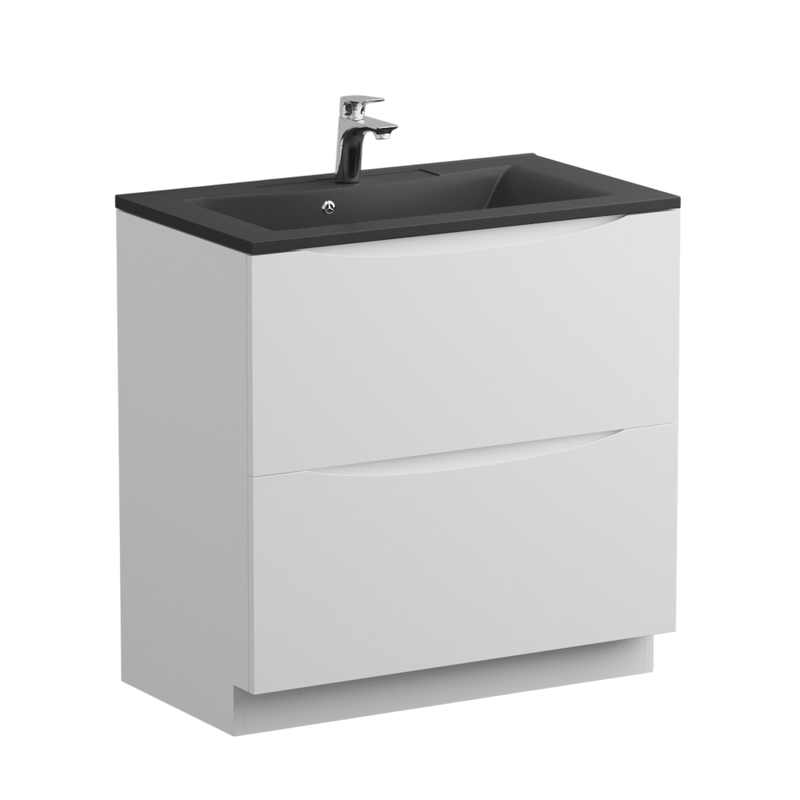 Мебель для ванной комнаты BelBagno Marino 80 напольная, bianco lucido, черная раковина