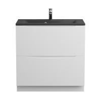 Мебель для ванной комнаты BelBagno Marino 80 напольная, bianco lucido, черная раковина