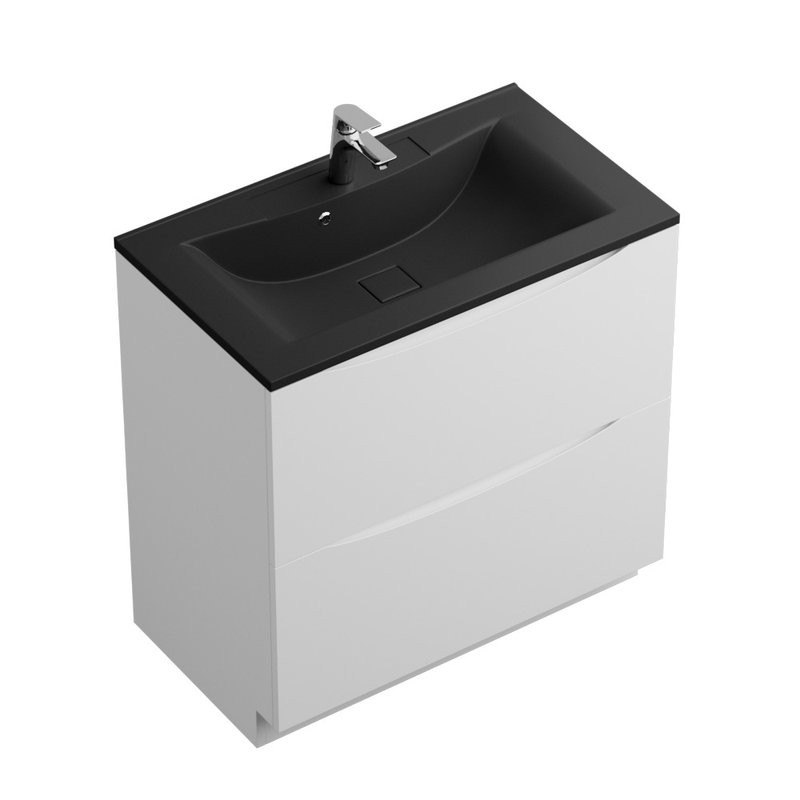 Мебель для ванной комнаты BelBagno Marino 80 напольная, bianco lucido, черная раковина