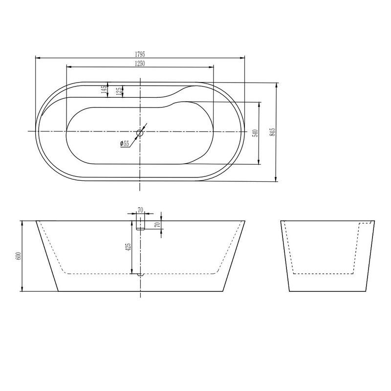 Ванна AQUAme акриловая отдельностоящая AQM3505MW-L