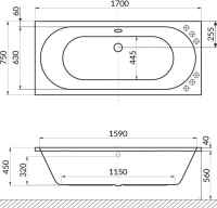 Акриловая ванна Excellent Oceana 170x75 см, встраиваемая, белая, с каркасом