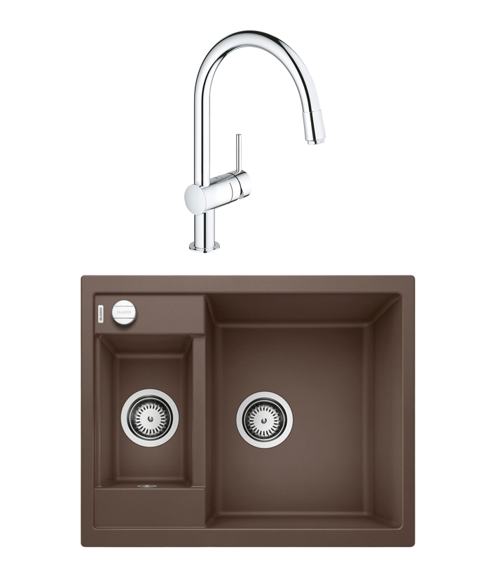 Комплект Мойка Blanco Metra 6 кофе + Смеситель Grohe Minta 3291800E хром