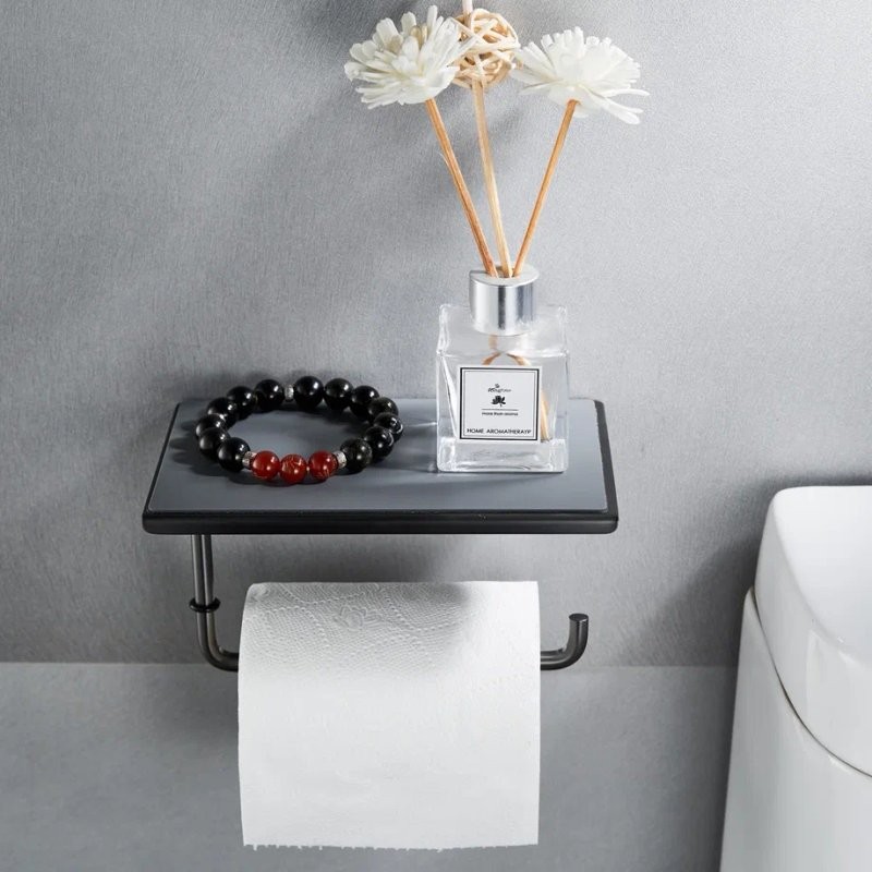 Держатель для туалетной бумаги с полочкой Shevanik SZ15T, оружейная сталь