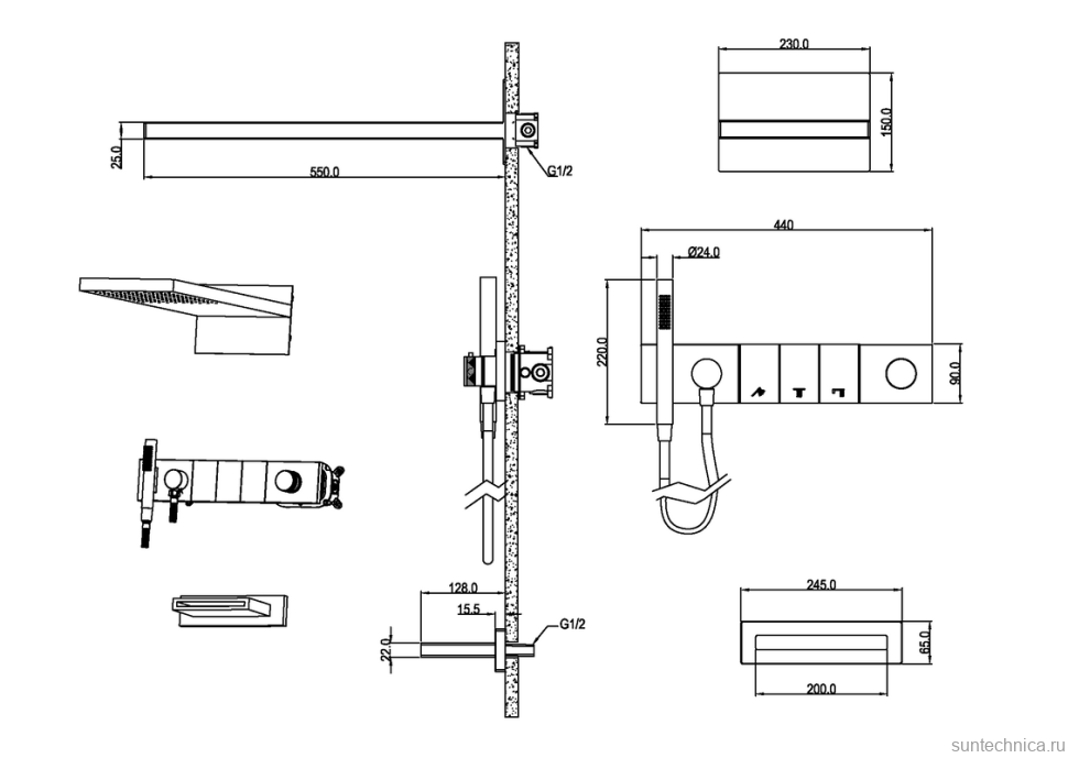 Душевой комплект Boheme Zodiac 132-2-MG С ВНУТРЕННЕЙ ЧАСТЬЮ, matt gold
