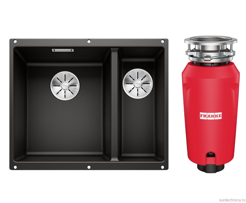 Комплект Мойка Blanco Subline 340/160-U черная, левая + Измельчитель Franke