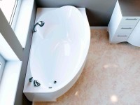 Ванна из искусственного камня Фэма Аделина L 150x90 см, угловая, левая, пристенная, белая, асимметричная, на ножках, с сиденьем