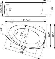 Ванна из искусственного камня Фэма Аделина L 150x90 см, угловая, левая, пристенная, белая, асимметричная, на ножках, с сиденьем