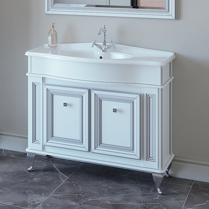 Тумба под раковину без столешницы Caprigo Фреско 100 напольная, белый с серебрянной патиной