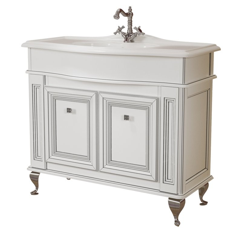 Тумба под раковину без столешницы Caprigo Фреско 100 напольная, белый с серебрянной патиной