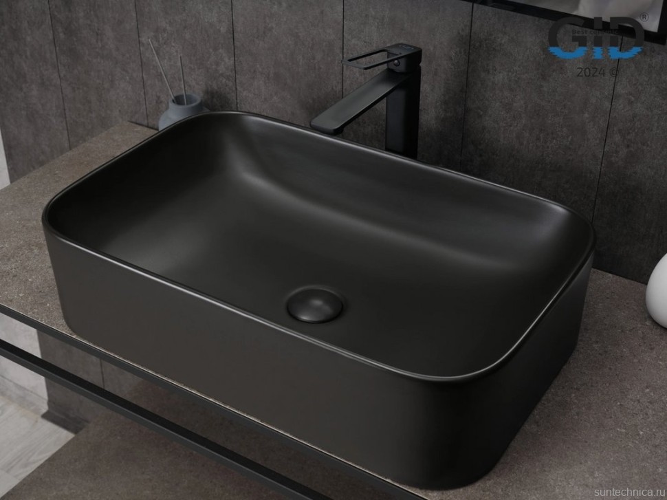 Накладная раковина GID Geometrico Bm9599 61 матовая черная, прямоугольная, фаянс