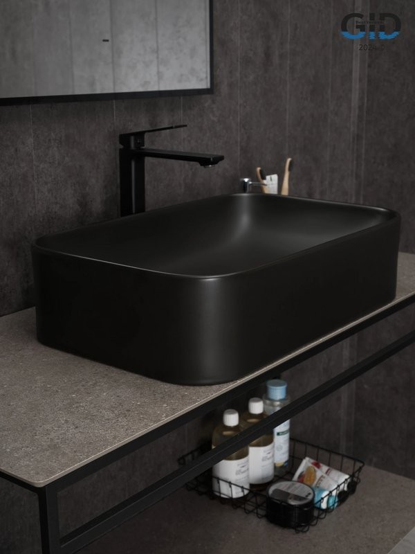 Накладная раковина GID Geometrico Bm9599 61 матовая черная, прямоугольная, фаянс