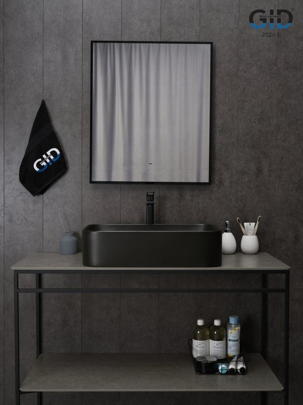 Накладная раковина GID Geometrico Bm9599 61 матовая черная, прямоугольная, фаянс