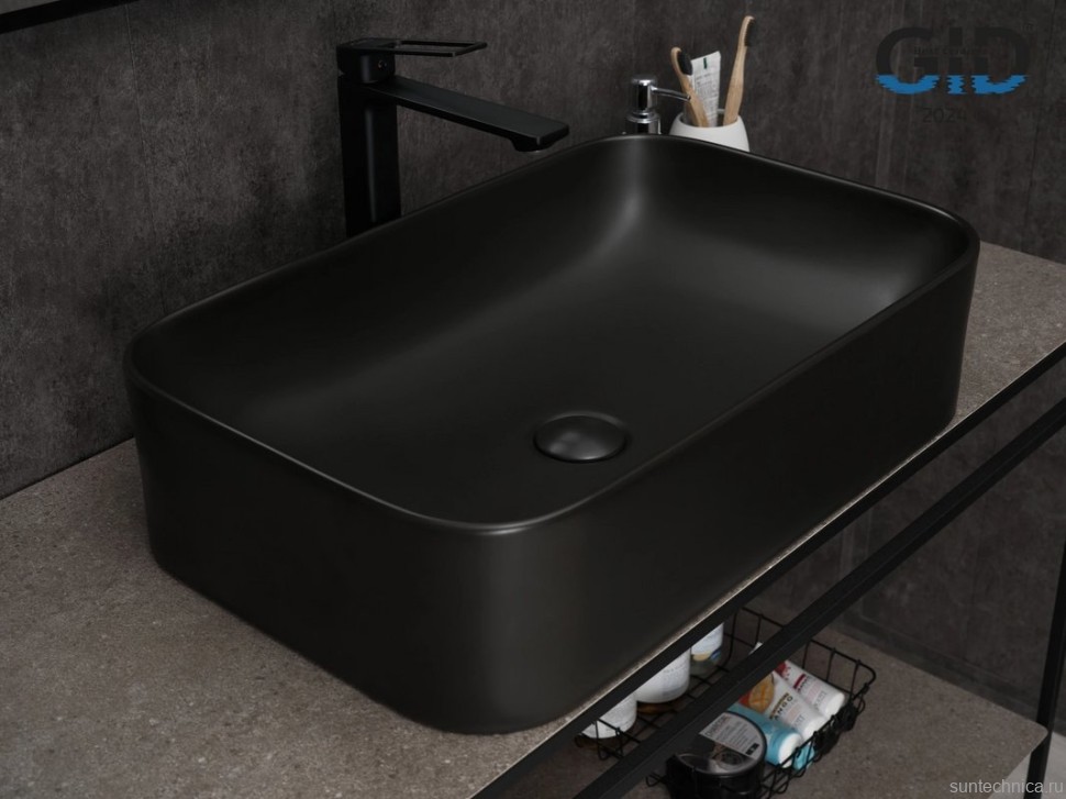 Накладная раковина GID Geometrico Bm9599 61 матовая черная, прямоугольная, фаянс