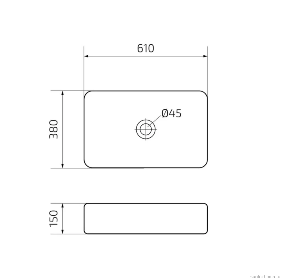 Накладная раковина GID Geometrico Bm9599 61 матовая черная, прямоугольная, фаянс