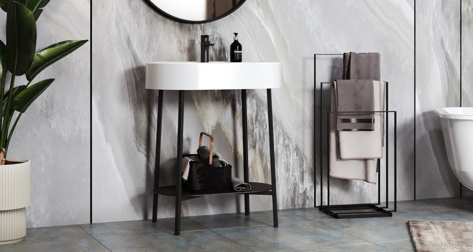 Мебель для ванной комнаты Belux Эвора 75 напольная, черная матовая, белая