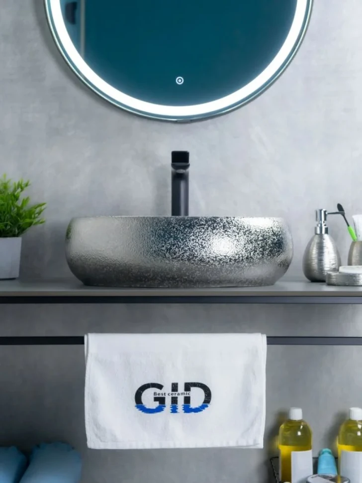 Накладная раковина GID Lago 9030s 48 хром, овальная, фаянс