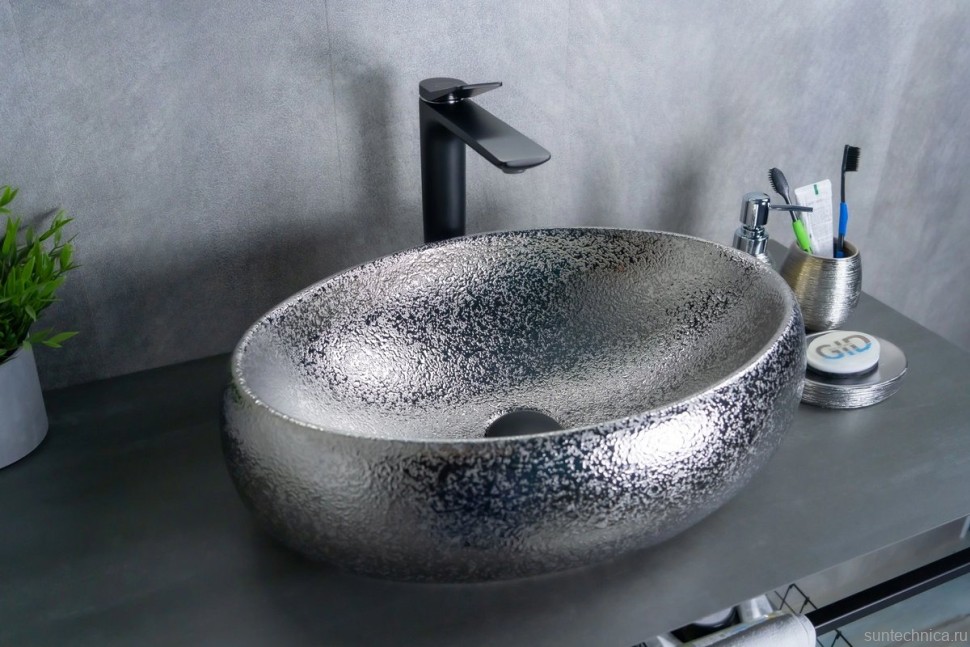 Накладная раковина GID Lago 9030s 48 хром, овальная, фаянс