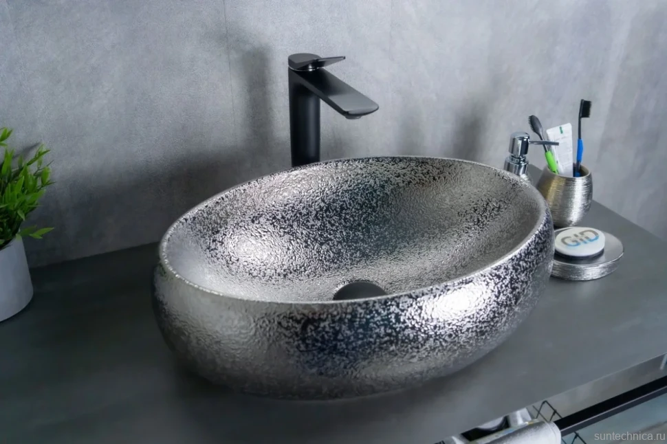 Накладная раковина GID Lago 9030s 48 хром, овальная, фаянс