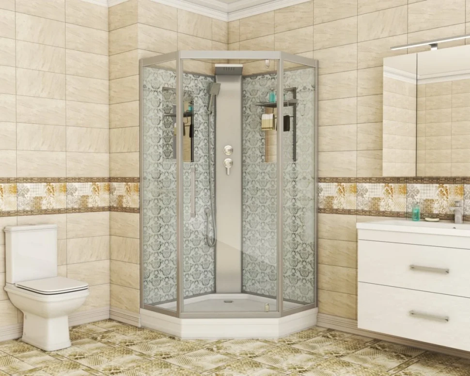 Душевая кабина Niagara Luxe Lux NG-7717WBK 100х100x210 серебро, с низким поддоном, без крыши