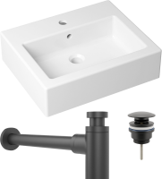 Комплект Накладная раковина Lavinia Boho Bathroom Sink 33311014 + Донный клапан Wellsee Drainage System 182140000 матовый черный + Сифон 182105000 матовый черный