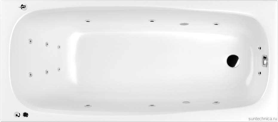 Акриловая ванна WHITECROSS Layla Slim SMART 180x80 см, встраиваемая, с гидромассажем, белая, с каркасом, со сливом-переливом