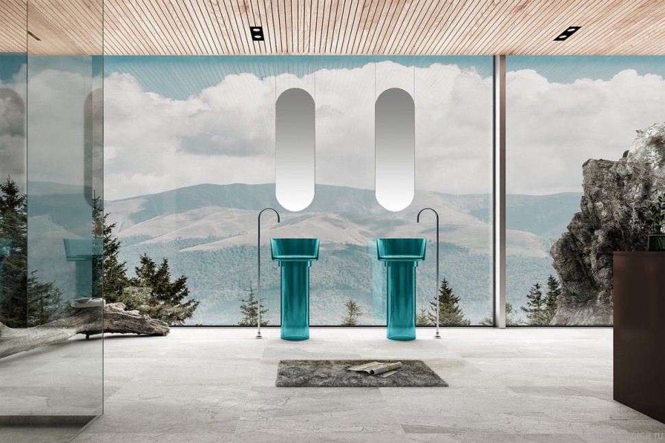 Раковина напольная Abber Kristall AT2702Aquamarin 45 глянцевая бирюзовая, круглая, моноблок