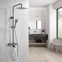 Душевая стойка Shevanik S3096T с термостатом, оружейная сталь