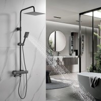 Душевая стойка Shevanik S3096T с термостатом, оружейная сталь