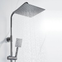 Душевая стойка Shevanik S3096T с термостатом, оружейная сталь