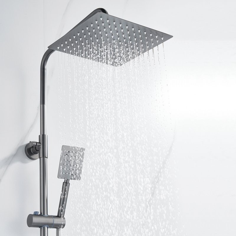 Душевая стойка Shevanik S3096T с термостатом, оружейная сталь