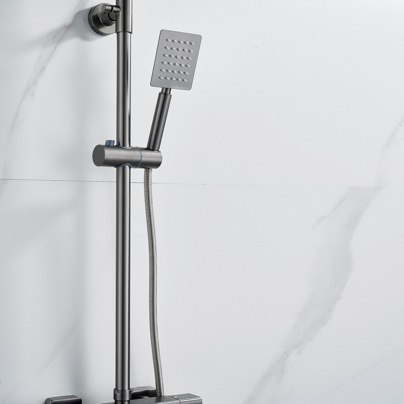 Душевая стойка Shevanik S3096T с термостатом, оружейная сталь