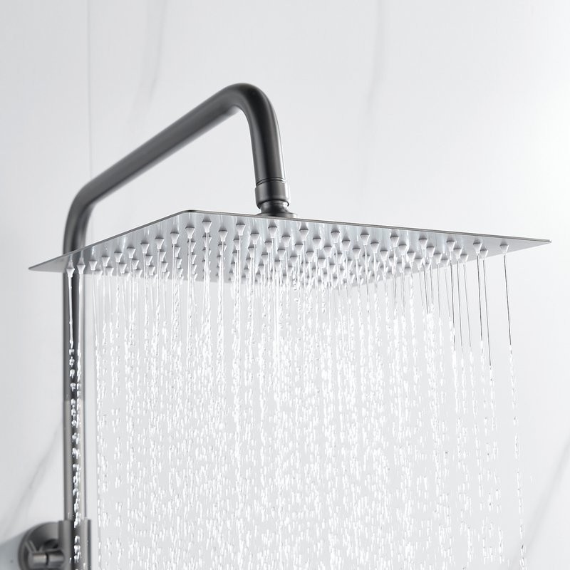 Душевая стойка Shevanik S3096T с термостатом, оружейная сталь