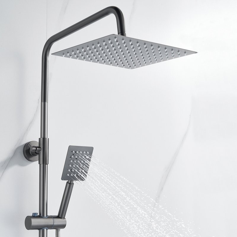 Душевая стойка Shevanik S3096T с термостатом, оружейная сталь