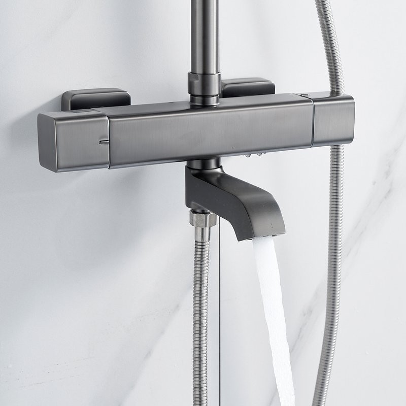 Душевая стойка Shevanik S3096T с термостатом, оружейная сталь