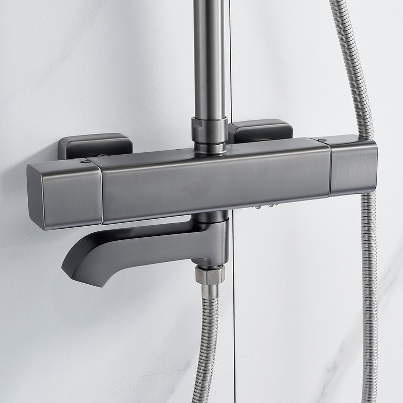 Душевая стойка Shevanik S3096T с термостатом, оружейная сталь