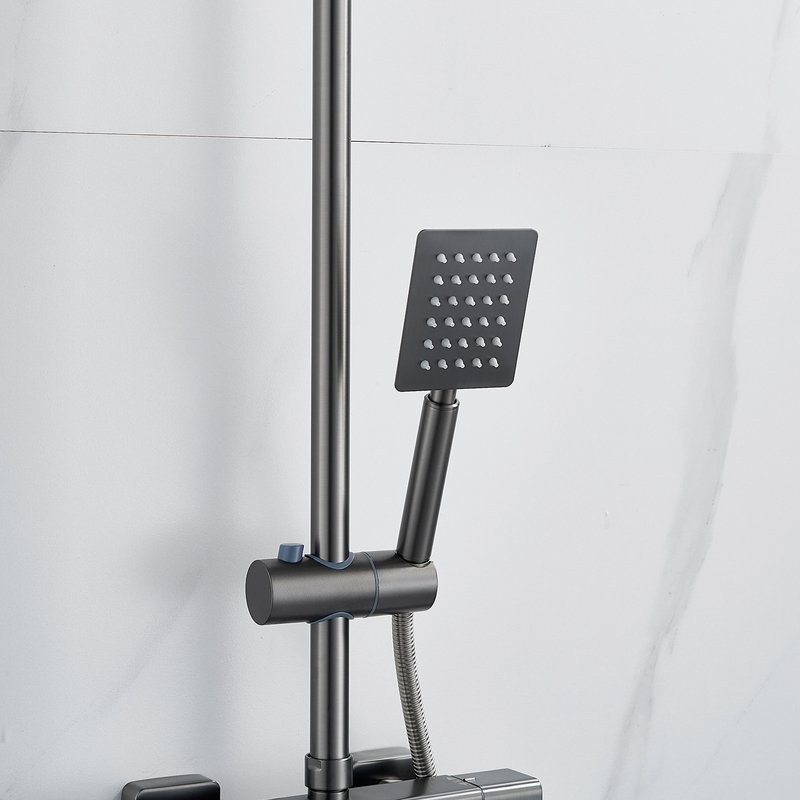 Душевая стойка Shevanik S3096T с термостатом, оружейная сталь