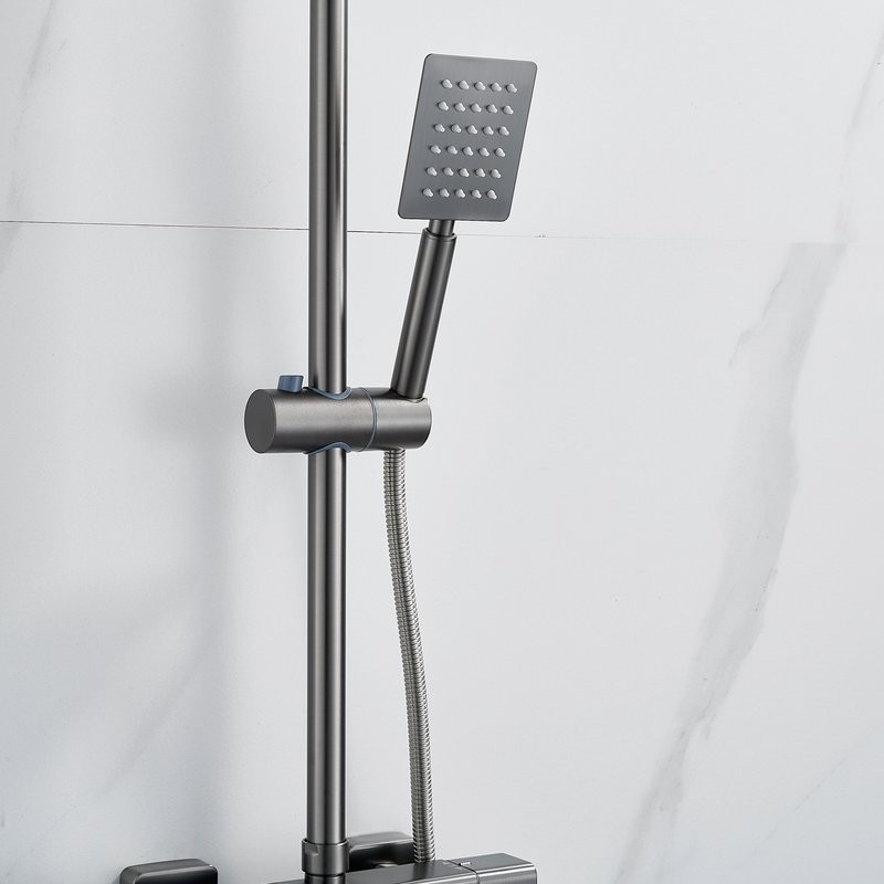 Душевая стойка Shevanik S3096T с термостатом, оружейная сталь