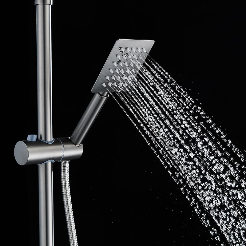 Душевая стойка Shevanik S3096T с термостатом, оружейная сталь
