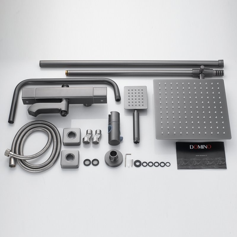 Душевая стойка Shevanik S3096T с термостатом, оружейная сталь