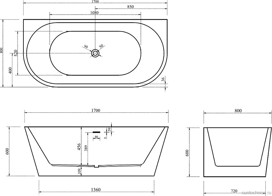 Акриловая ванна Abber AB9216-1.7R 170x80 см, пристенная, красная, овальная, с каркасом, со сливом-переливом