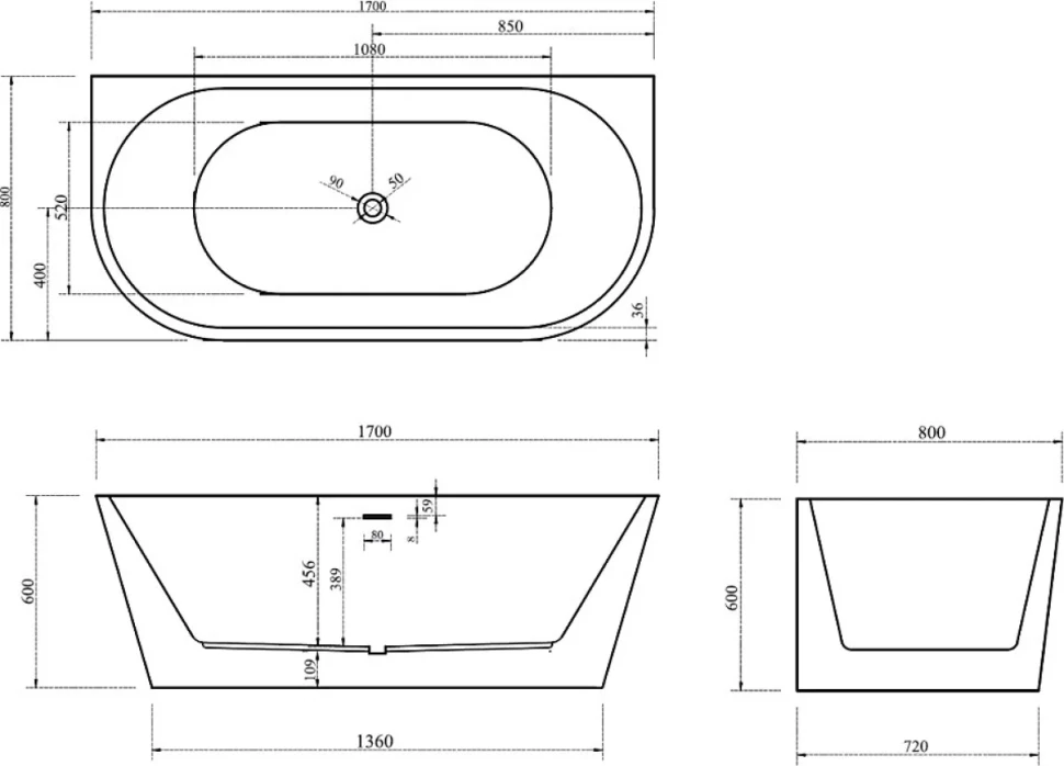 Акриловая ванна Abber AB9216-1.7R 170x80 см, пристенная, красная, овальная, с каркасом, со сливом-переливом