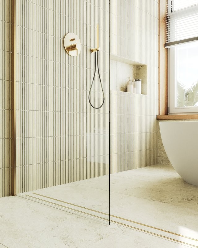 Душевая перегородка Maybahglass MGD-695-3ш 79 см, профиль золото, стекло прозрачное