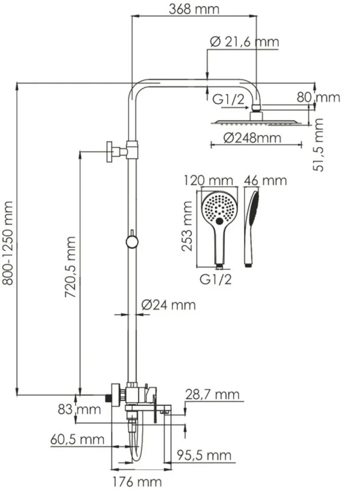 Душевая стойка Wasserkraft Mindel 8500 A185.257.155.WM белая