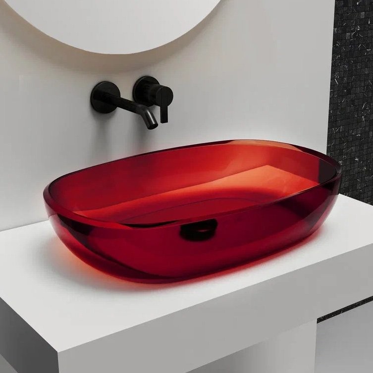 Накладная раковина Abber Kristall AT2805Rubin 60 красная, прямоугольная