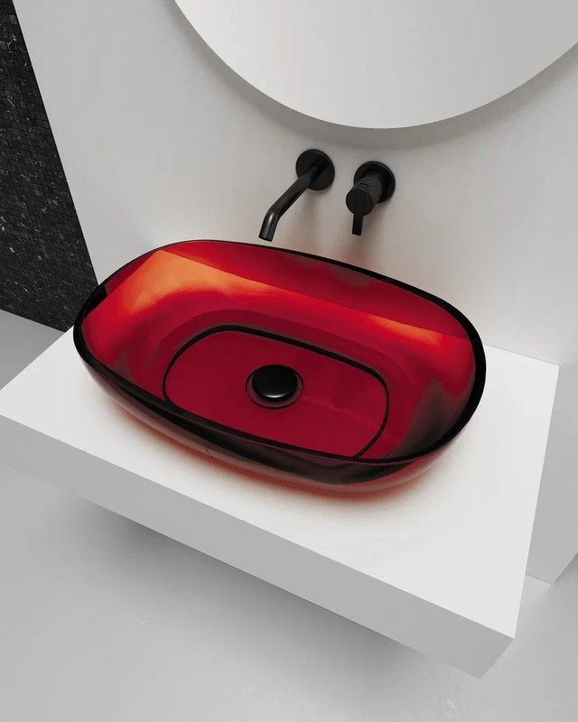 Накладная раковина Abber Kristall AT2805Rubin 60 красная, прямоугольная