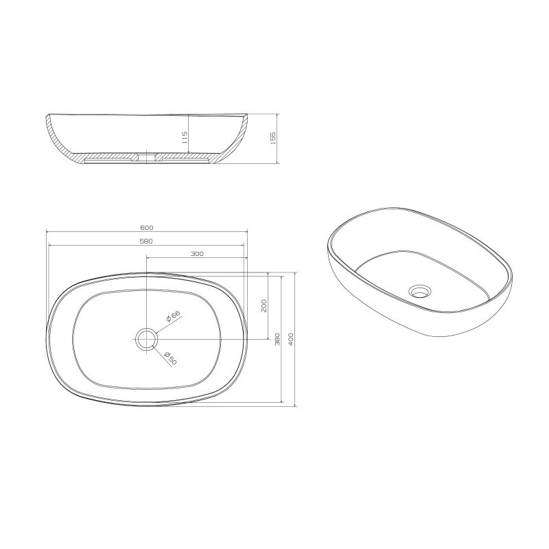 Накладная раковина Abber Kristall AT2805Rubin 60 красная, прямоугольная