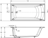 Чугунная ванна Jacob Delafon Biove E6D903-0 150x75 см, встраиваемая, белая, на ножках